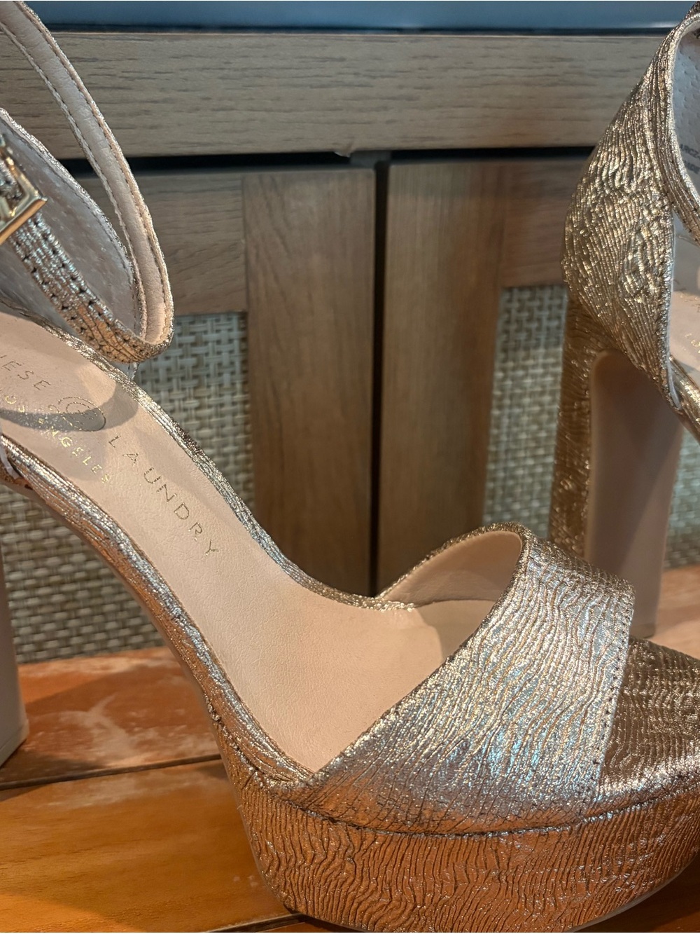 Chinese Laundry Platform Ankle-Strap Heels in Metallic Gold - Women's